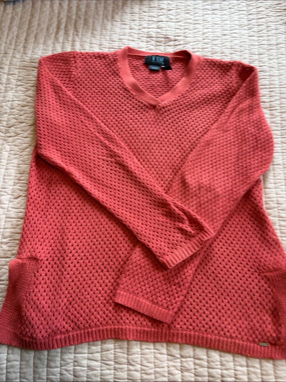 FDJ Lightweight Coral Open-Weave V-Neck Sweater by French Dressing Jeans